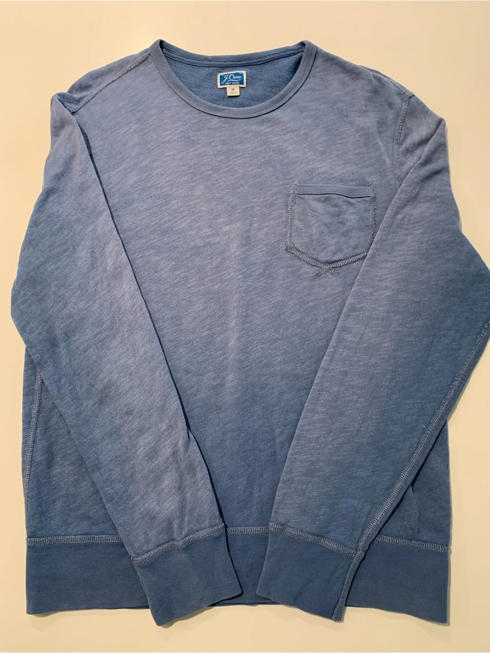 J. Crew Lightweight Sunfaded French Terry Pocket Sweatshirt Medium Blue, Men’s M